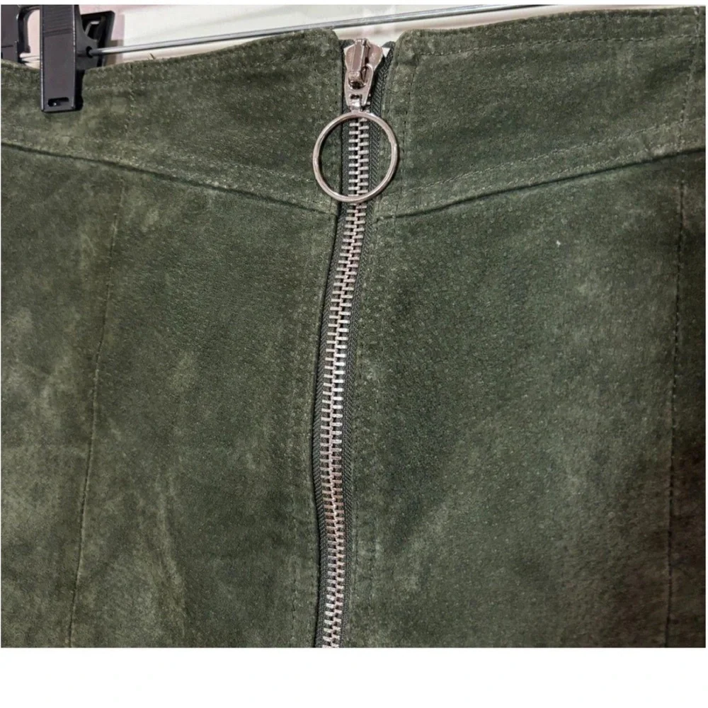 Zara Woman Green Suede O-Ring Zip Up High Waist Mini Skirt A-Line Flare Skater S - Picture 13 of 16